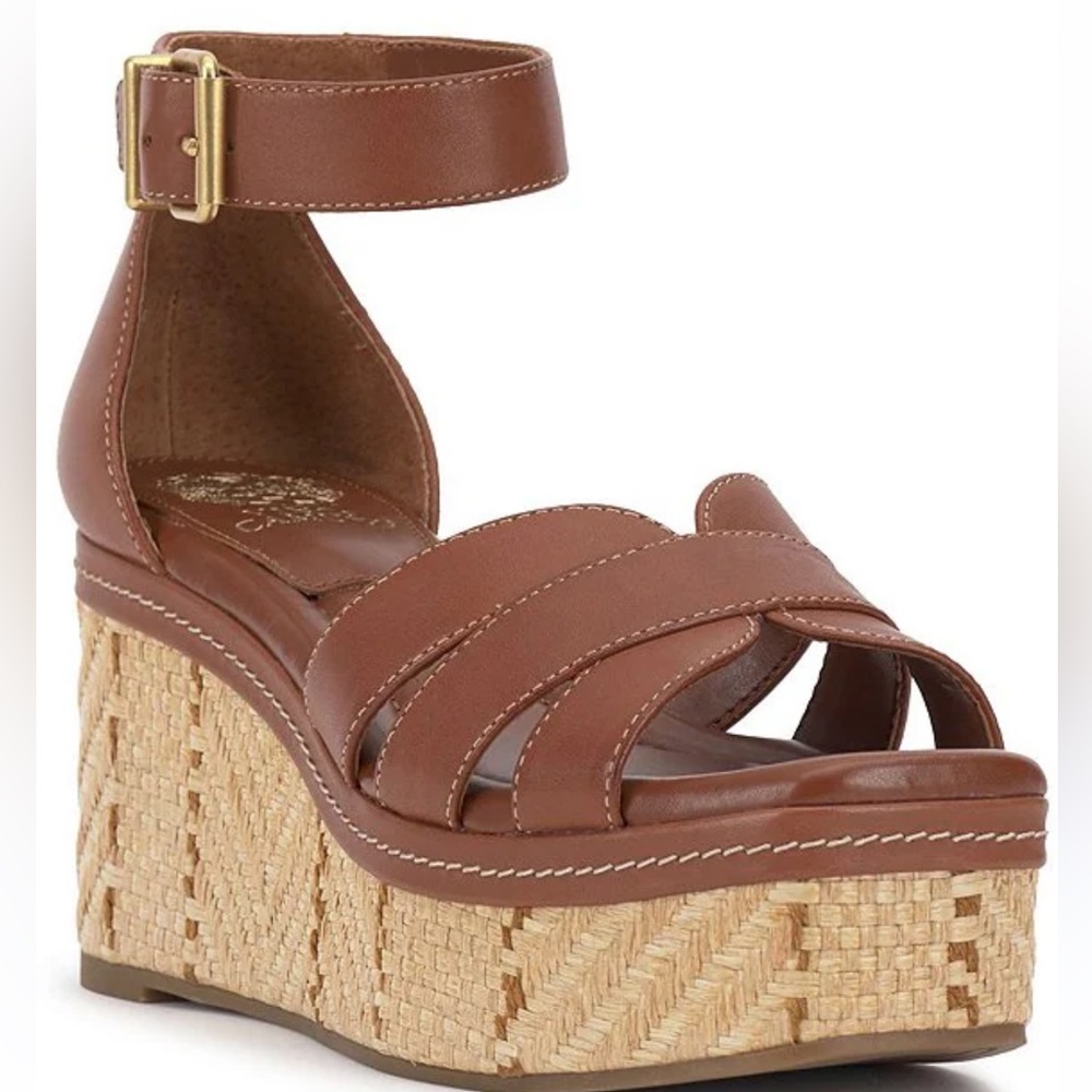 Vince Camuto Linoah leather espadrille wedge brown sandal